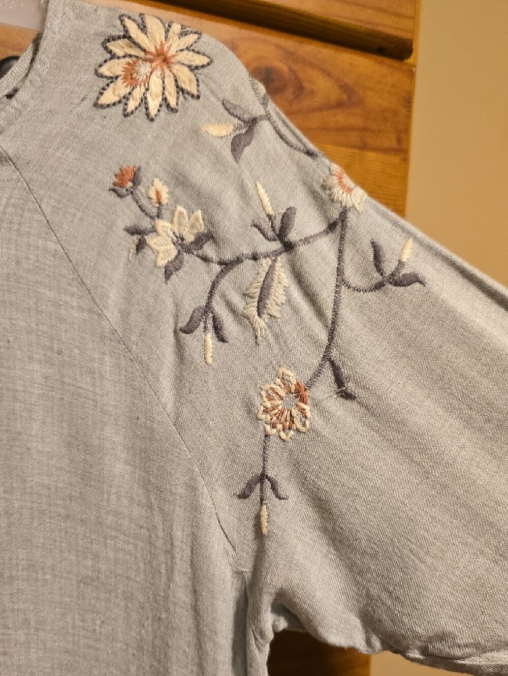 LC Lauren Conrad Light Blue Embroidered Bell Sleeve Blouse - Picture 7 of 8